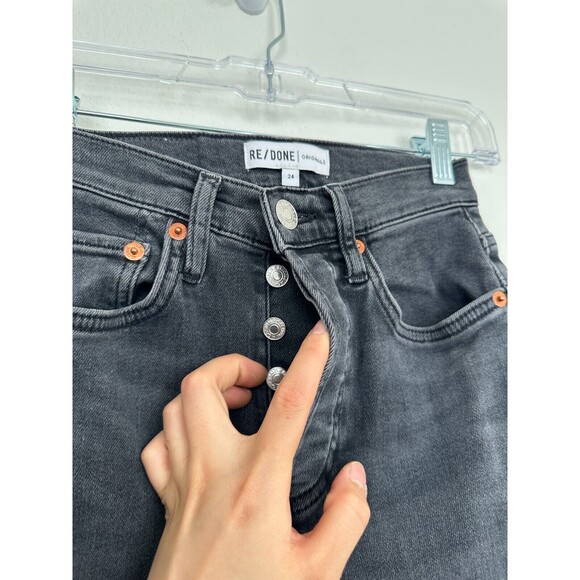 Re/Done Women's High Rise Ankle Crop in Dusty Char Button Fly Black Size 24 - Picture 4 of 8